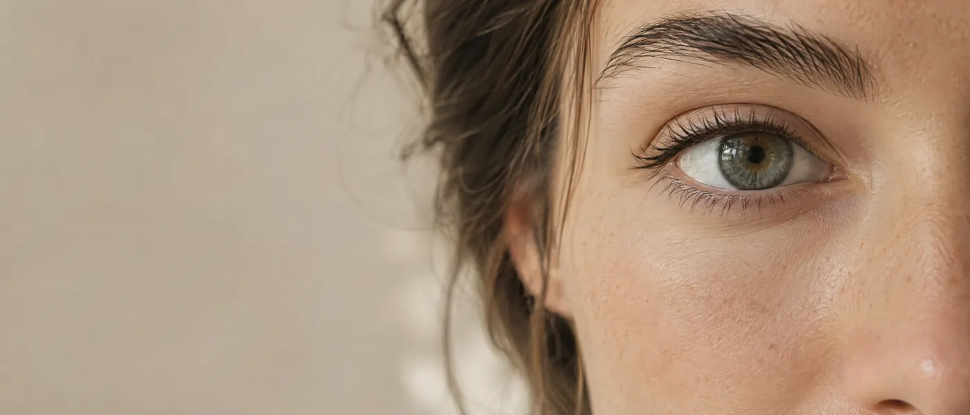 Open eye with natural lashes in soft daylight